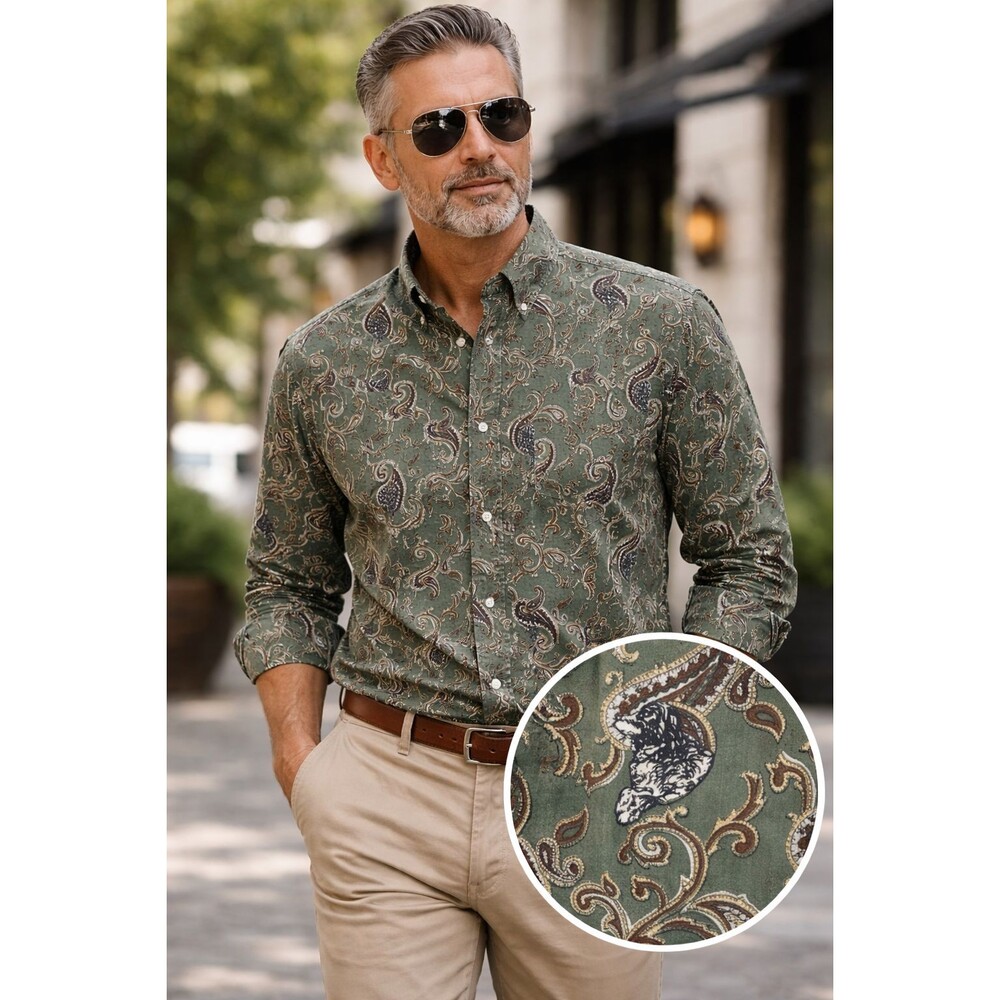 Gant Salty Dog Mens Shirt XL Green Paisley Button Down Imperial Poplin Vintage